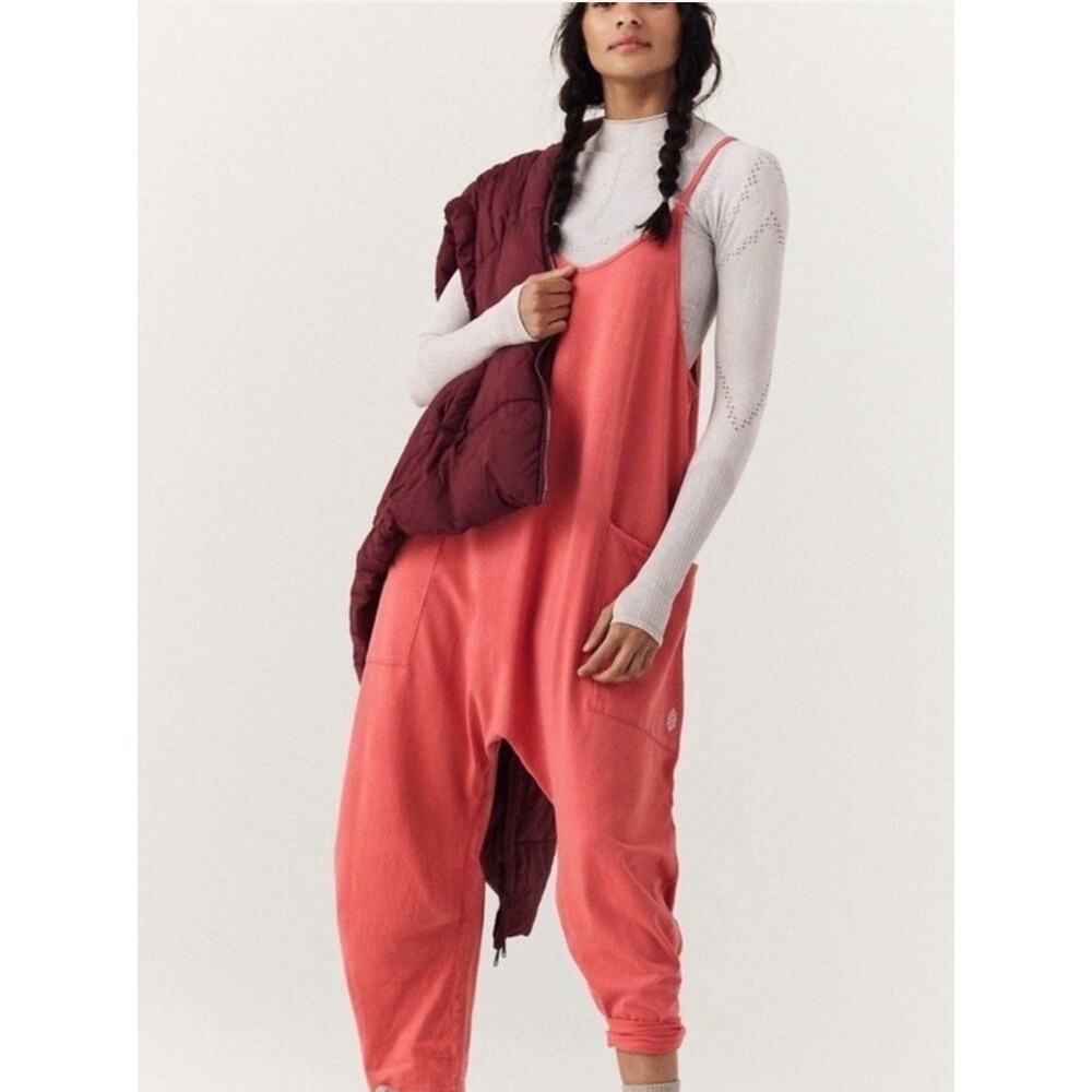 Free People FP Movement Women's Sz L Hot Shot Jumpsuit Orange Pink Romper
